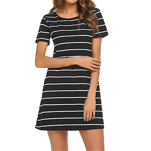 

Women's White Black Dress A Line Tunic Striped Backless S M