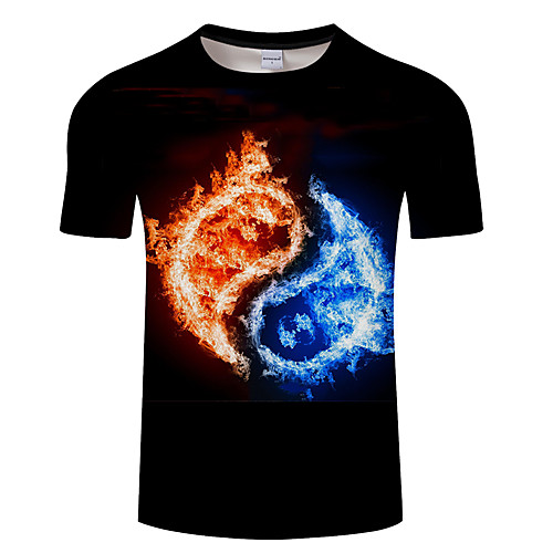 

Men's Daily Going out Exaggerated T-shirt - 3D / Flame Print Black