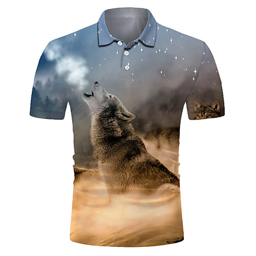 

Men's Club Weekend Rock / Exaggerated Polo - Color Block / 3D / Animal Wolf, Print Brown