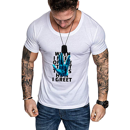 

Men's Daily Sports Business / Basic T-shirt - Solid Colored / Letter Black & White, Print Yellow