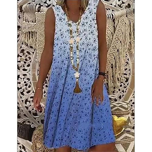 

Women's Shirt Dress - Short Sleeves Print V Neck Blue Light Blue S M L XL XXL XXXL XXXXL XXXXXL