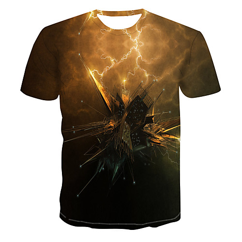 

Men's Color Block 3D Print T-shirt Street chic Punk & Gothic Club Weekend Round Neck Light Brown / Short Sleeve