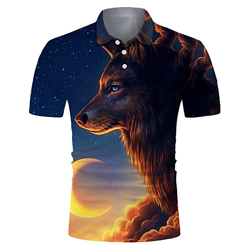 

Men's Club Weekend Rock / Exaggerated Polo - Color Block / 3D / Animal Wolf, Print Rainbow