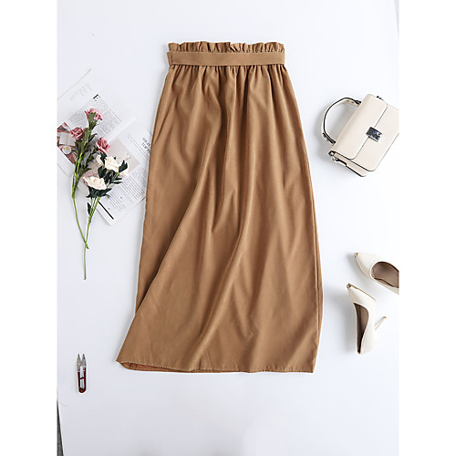 

Women's Dress Basic A Line Skirts - Solid Colored Drawstring Khaki Blue S M L