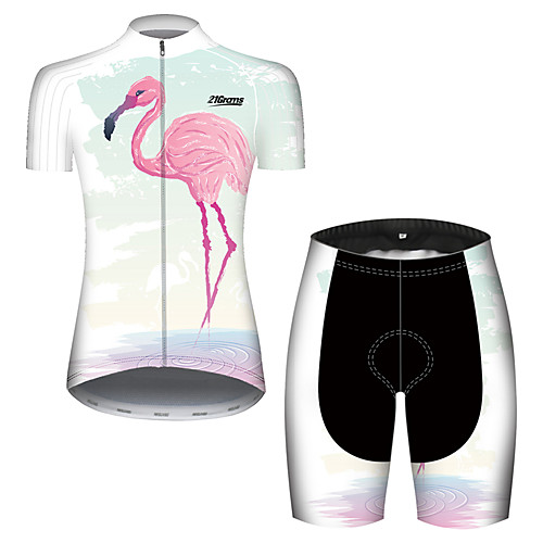 

21Grams Women's Short Sleeve Cycling Jersey with Shorts Red / White Flamingo Floral Botanical Bike Breathable Quick Dry Sports Flamingo Mountain Bike MTB Road Bike Cycling Clothing Apparel