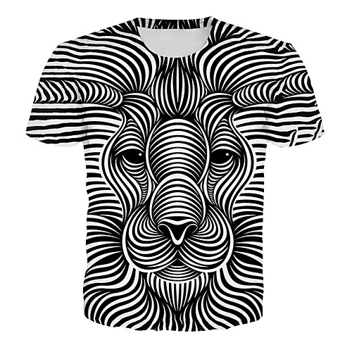 

Men's Plus Size Striped 3D Lion Print T-shirt Basic Exaggerated Daily Club Round Neck Black / Short Sleeve / Animal