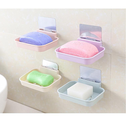 

Smiley Face Multifunctioanl Seamless Pasted Wall-mounted Plastic Soap Box Color Random 4 pcs