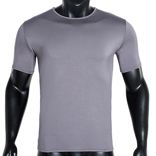 

Men's Daily Cotton Shirt - Solid Colored Round Neck White / Short Sleeve / Skinny