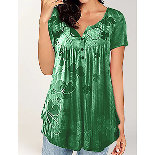 

Women's Daily Loose T-shirt - Geometric Print Army Green