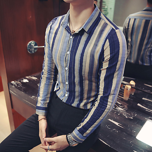 

Men's Daily Going out Basic / Elegant Shirt - Striped / Color Block Green