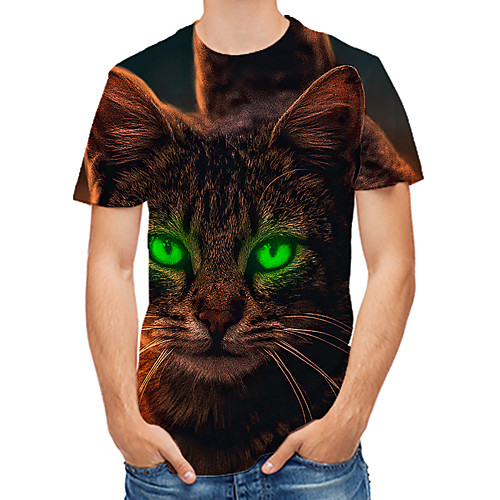 

Men's Daily Club Rock / Street chic T-shirt - Color Block / 3D / Animal Cat / Fantastic Beasts, Print Brown