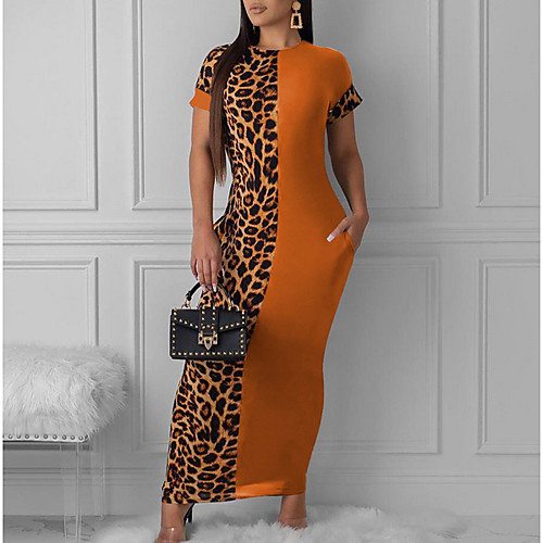 

Women's Maxi Orange Black Dress Sheath Leopard S M