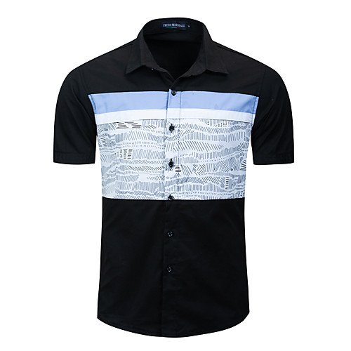 

Men's Daily Going out Basic / Street chic Shirt - Color Block Black & White, Patchwork Black