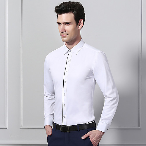 

Men's Daily Work Business / Basic Shirt - Color Block / Solid Colored Black & White, Patchwork Blushing Pink