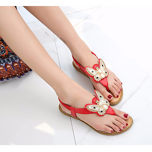 

Women's Sandals Flat Heel Open Toe PU Summer Red / Pink / Khaki