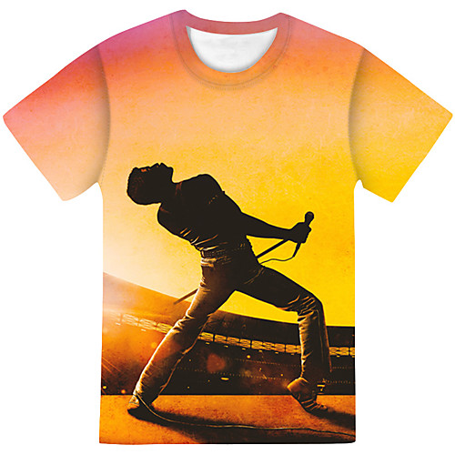 

Men's Daily Going out Street chic / Exaggerated T-shirt - Color Block / 3D / Abstract Orange