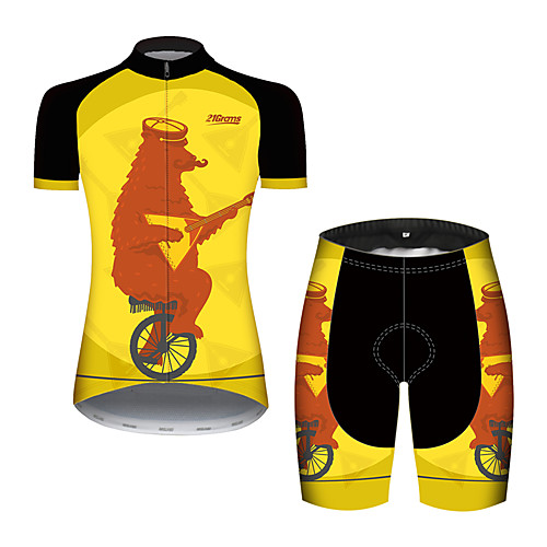 

21Grams Women's Short Sleeve Cycling Jersey with Shorts Black / Yellow Animal Bear Bike Clothing Suit Breathable 3D Pad Quick Dry Ultraviolet Resistant Sweat-wicking Sports Animal Mountain Bike MTB