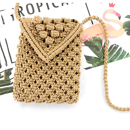 

Women's Hollow-out Polyester / Straw Crossbody Bag Solid Color Yellow / Blushing Pink / White