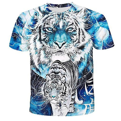 

Men's 3D Tie Dye Fantastic Beasts Print T-shirt Street chic Exaggerated Daily Holiday Round Neck Rainbow / Short Sleeve / Animal