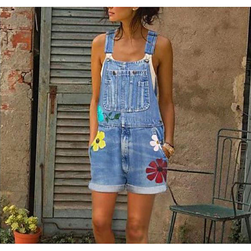 

Women's Blue Romper Onesie, Geometric S M L