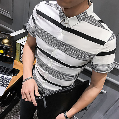 

Men's Daily Going out Basic / Elegant Shirt - Striped / Color Block Black