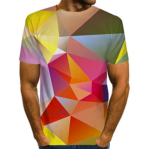 

Men's Daily Weekend Basic / Exaggerated T-shirt - Color Block / Rainbow / Abstract Print Rainbow