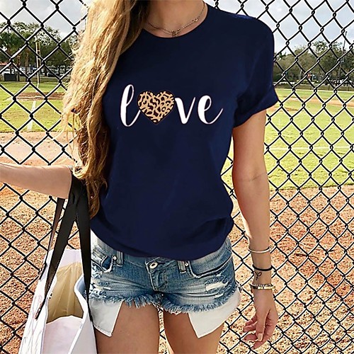 

Women's Daily T-shirt - Letter Print Wine