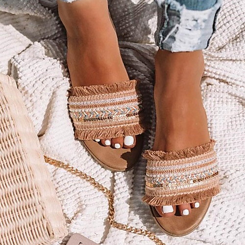 

Women's Sandals Flat Heel Open Toe PU Summer Almond / Red