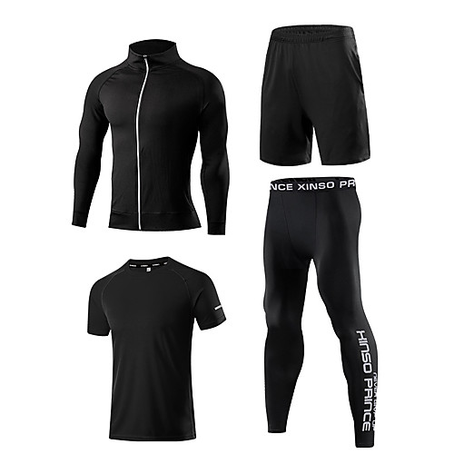 

Men's Elastane Activewear Set Workout Outfits Compression Suit 4pcs Running Active Training Fitness Thermal / Warm Breathable Quick Dry Sportswear Athletic Clothing Set Long Sleeve Activewear Stretchy