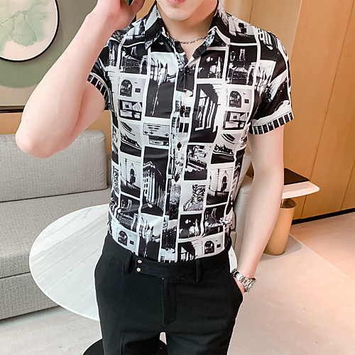 

Men's Going out Weekend Elegant / Rock Shirt - Geometric Black