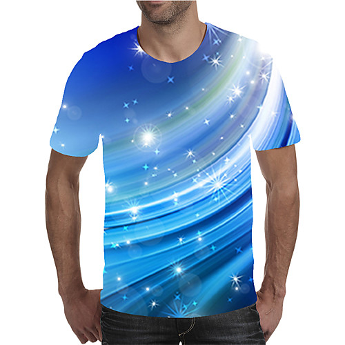 

Men's Daily Going out Street chic / Exaggerated T-shirt - Geometric / 3D / Graphic Pleated / Print Rainbow