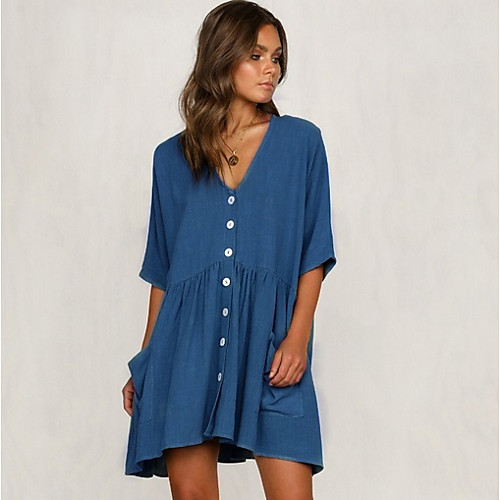 

Women's Blushing Pink Khaki Dress Elegant Shift Solid Color S M