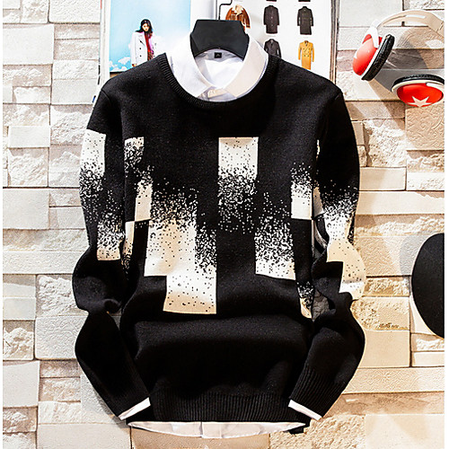 

Men's Color Block Long Sleeve Pullover Sweater Jumper, Round Neck Red / White US34 / UK34 / EU42 / US36 / UK36 / EU44 / US38 / UK38 / EU46