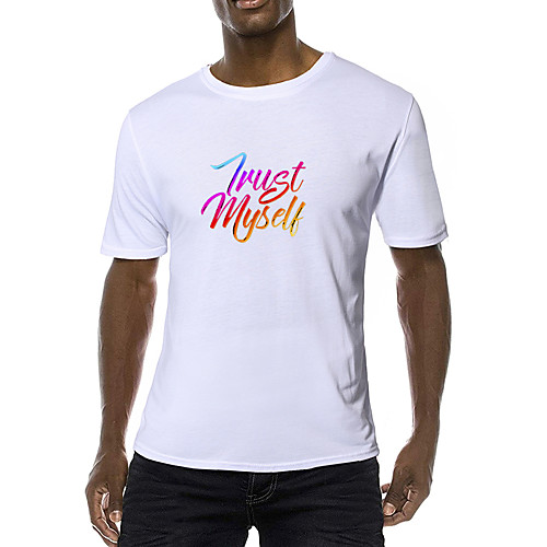 

Men's Daily Sports Business / Basic T-shirt - Rainbow / Letter Black & White, Print Yellow