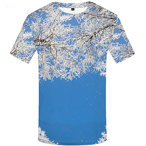 

Men's Plus Size Floral 3D Print T-shirt Basic Street chic Daily Sports Round Neck Blue / Short Sleeve