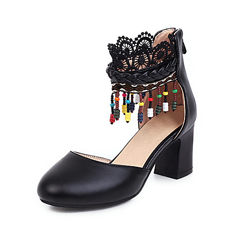 

Women's Heels Chunky Heel Round Toe PU Sweet / British Spring & Summer Pink / White / Black / Party & Evening