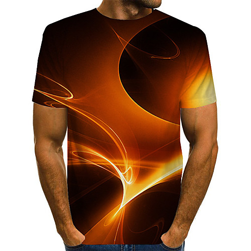 

Men's Daily Holiday Street chic / Exaggerated T-shirt - Color Block / 3D / Abstract Print Rainbow