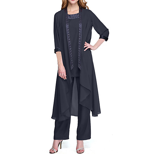 

Pantsuit / Jumpsuit Jewel Neck Floor Length Chiffon Half Sleeve Elegant Mother of the Bride Dress with Pleats Mother's Day 2020