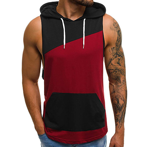 

Men's Color Block Tank Top - Cotton Basic Daily Sports Hooded Wine / White / Sleeveless