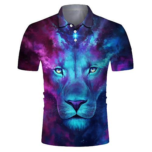 

Men's Club Weekend Rock / Exaggerated Polo - Color Block / 3D / Animal Lion, Print Rainbow