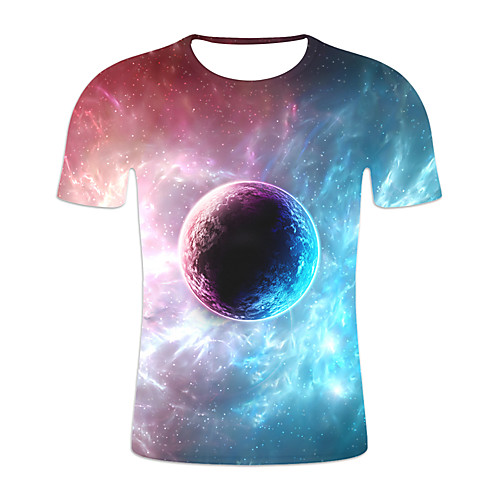 

Men's Plus Size Galaxy Color Block T-shirt Basic Exaggerated Daily Weekend Round Neck Rainbow / Short Sleeve