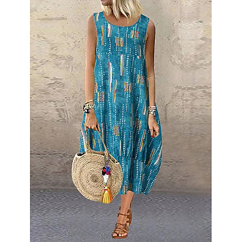 

Women's Purple Light Blue Dress Loose Print S M