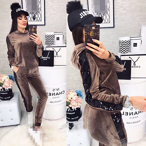 

Women's 2-Piece Velvet Tracksuit Sweatsuit Jogging Suit 2pcs Pullover Running Active Training Jogging Breathable Quick Dry Moisture Wicking Sportswear Athletic Clothing Set Long Sleeve Activewear