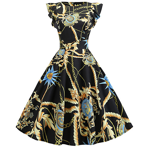 

Women's Black Dress Street chic Party Daily A Line Print Patchwork Print S M