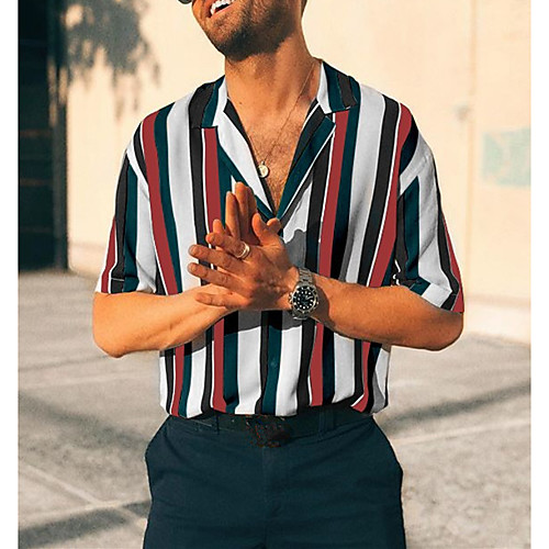 

Men's Daily Going out Basic / Street chic Shirt - Striped / Color Block Patchwork / Print Yellow