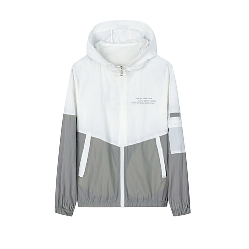 

Men's Daily / Sports Basic Spring & Fall / Spring & Summer Regular Jacket, Color Block / Letter Hooded Long Sleeve Nylon Patchwork Blue / White / Gray