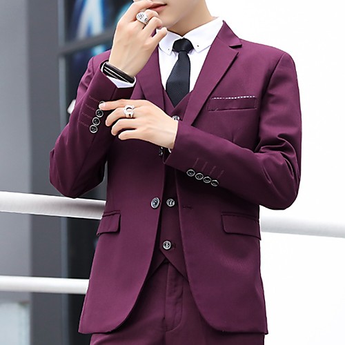 

Men's Suits, Solid Colored Notch Lapel Polyester Wine / Black / Navy Blue