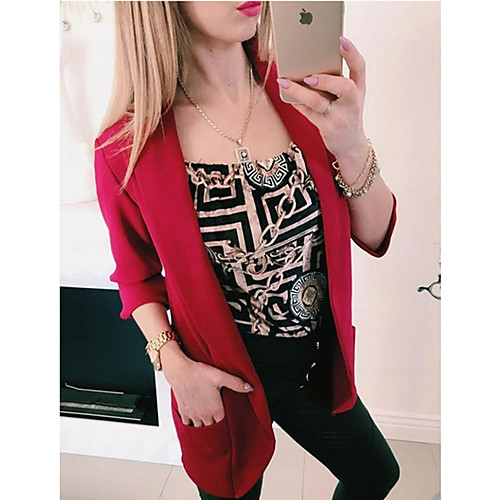 

Women's Daily Work Basic / Elegant Blouse - Solid Colored Patchwork Wine