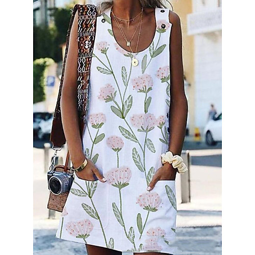 

Women's White Dress Shift Floral S M
