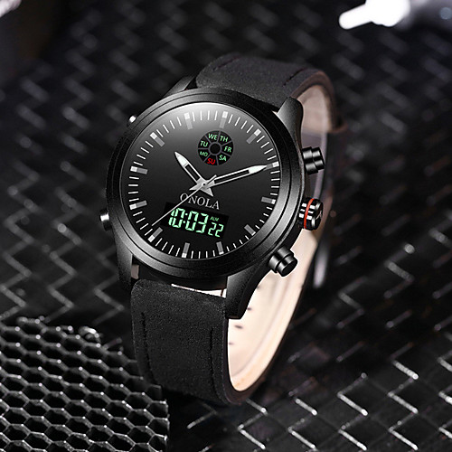 

Men's Sport Watch Quartz Genuine Leather 30 m Water Resistant / Waterproof Chronograph Noctilucent Analog - Digital Fashion Cool - Black / Silver Silver Brown One Year Battery Life
